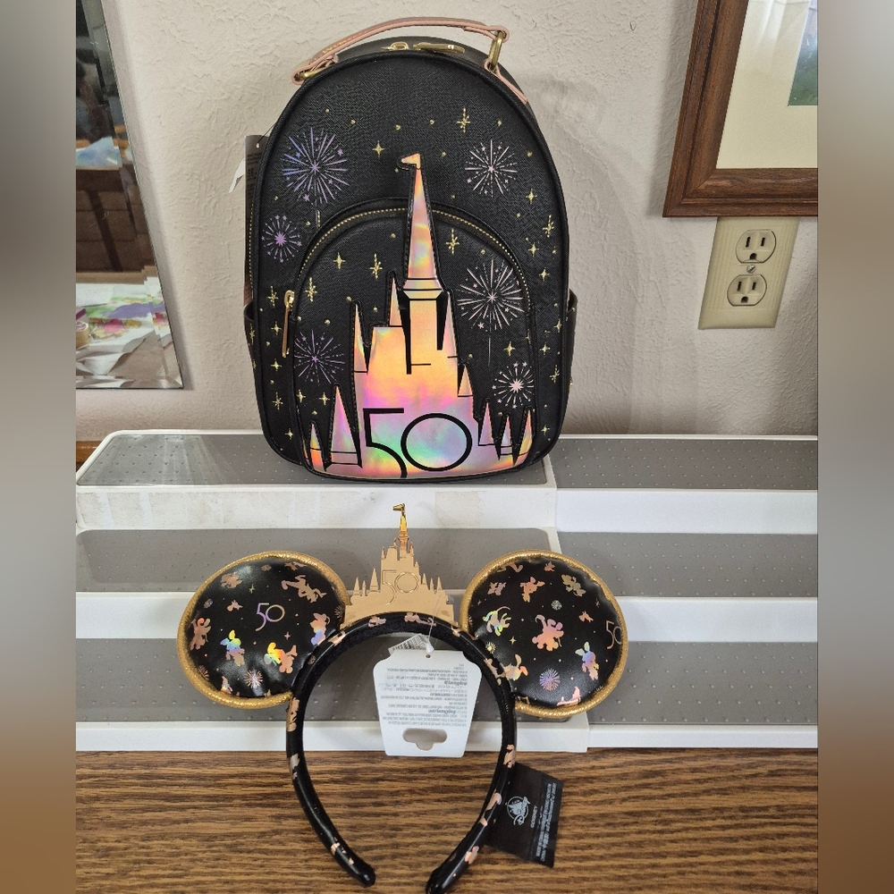 Loungefly Black and Gold Disney Backpack